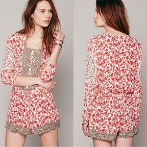 Free People Resort Red Romper in Gardenia Combo XS